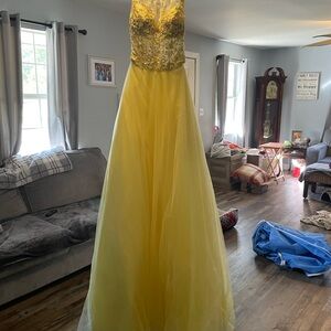 Mori Lee Gold and Yellow Prom Gown